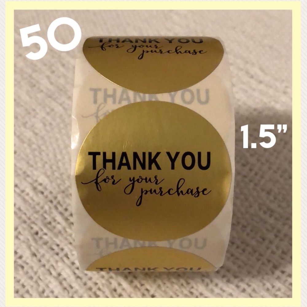 50 Round Thank You Gold foil stickers - 1.5”